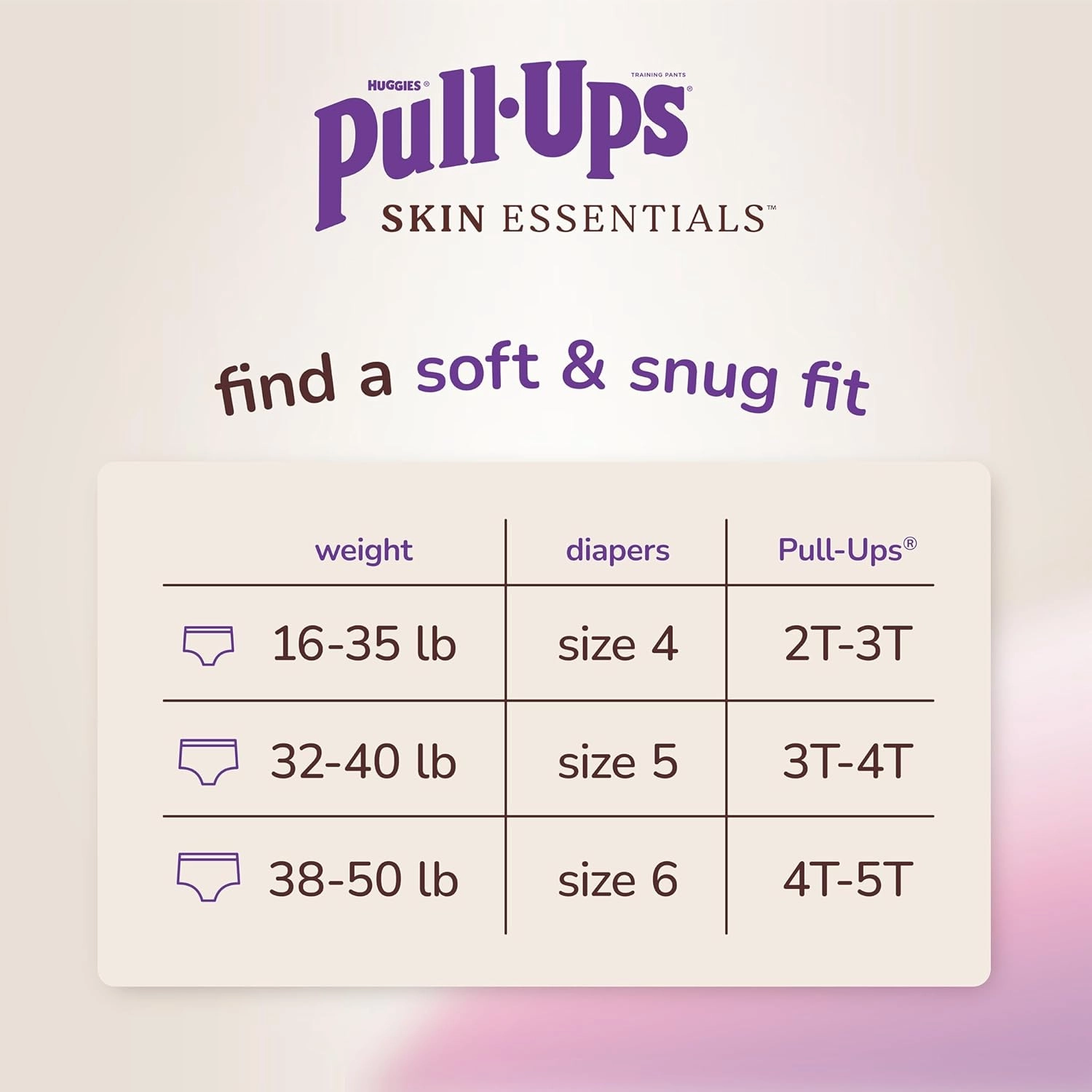 Pull-Ups Girls' Skin Essentials Potty Training Pants, Training Underwear, 4T-5T (38-50 lbs), 99 Ct (3 Packs of 33)