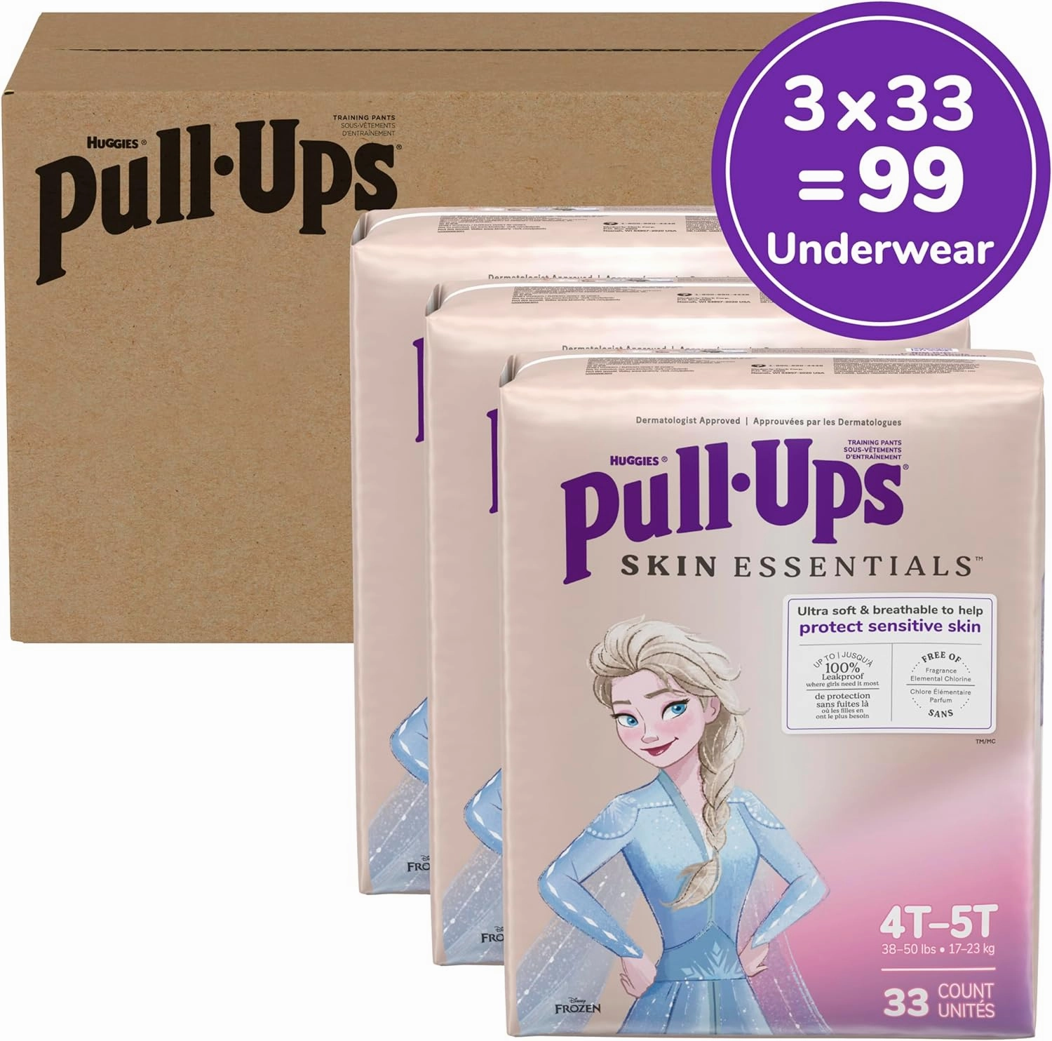 Pull-Ups Girls' Skin Essentials Potty Training Pants, Training Underwear, 4T-5T (38-50 lbs), 99 Ct (3 Packs of 33)