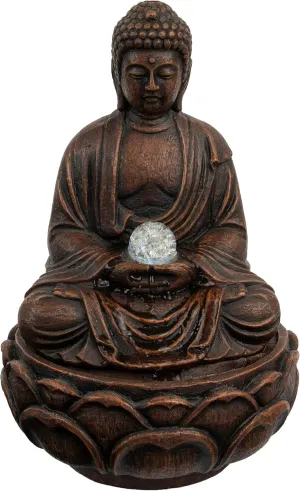 Pure Garden 50-LG5065 Tabletop Water Fountain-Sitting Buddha Statue with Rolling Glass Ball, Multi-Colored LED Lights Electric Pump & Soothing Waterfall