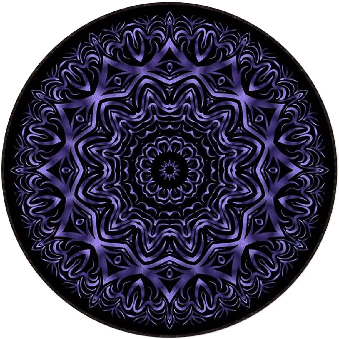 Purple Round Office & Gaming Chair Mat for Hardwood Floors, Mandala Boho Inspired Geometry Design Anti-Slip Computer Desk Protector, Durable Floor Mat, Floral Diameter 59 in