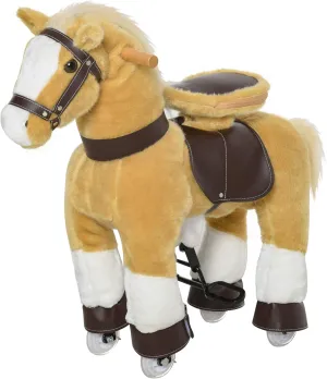 Qaba Ride-on Walking Rolling Kids Horse with Easy Rolling Wheels, Soft Huggable Body, & a Large Size for Kids 3-8 Years