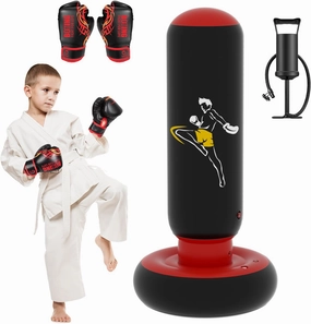 QPAU Larger Stable Punching Bag Toy for Kids with Boxing Gloves, Tall 66 Inch Kids Inflatable Boxing Bag Toy, Gifts for Boys & Girls Age 6-12, for Karate, Taekwondo, MMA and to Relieve Pent Up Energy