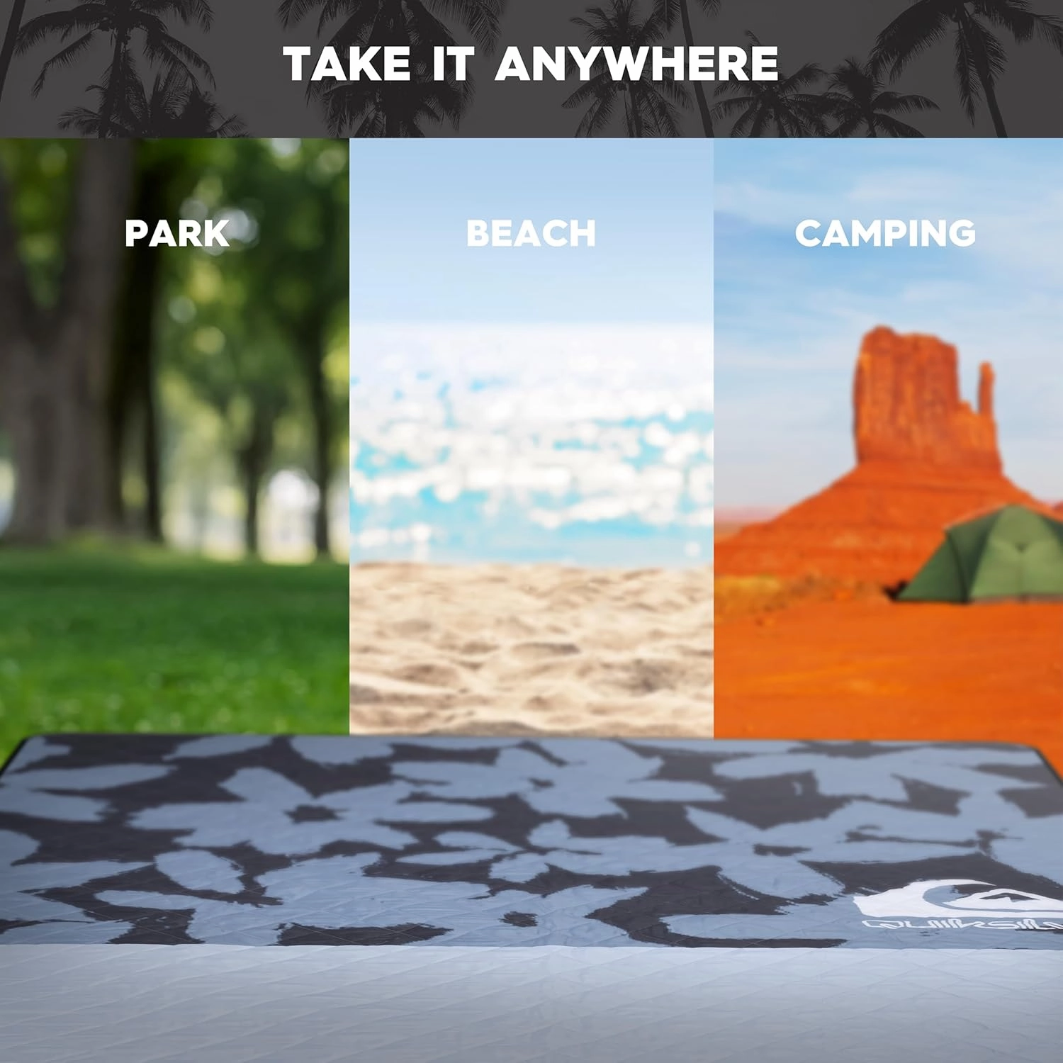 QUIKSILVER Sand-Free Beach Mat – Large Water-Resistant Outdoor Picnic Blanket, Lightweight Foldable Mat for Beach, Camping, Park, or Travel – Fits 4-6 People, Quick-Dry, Durable