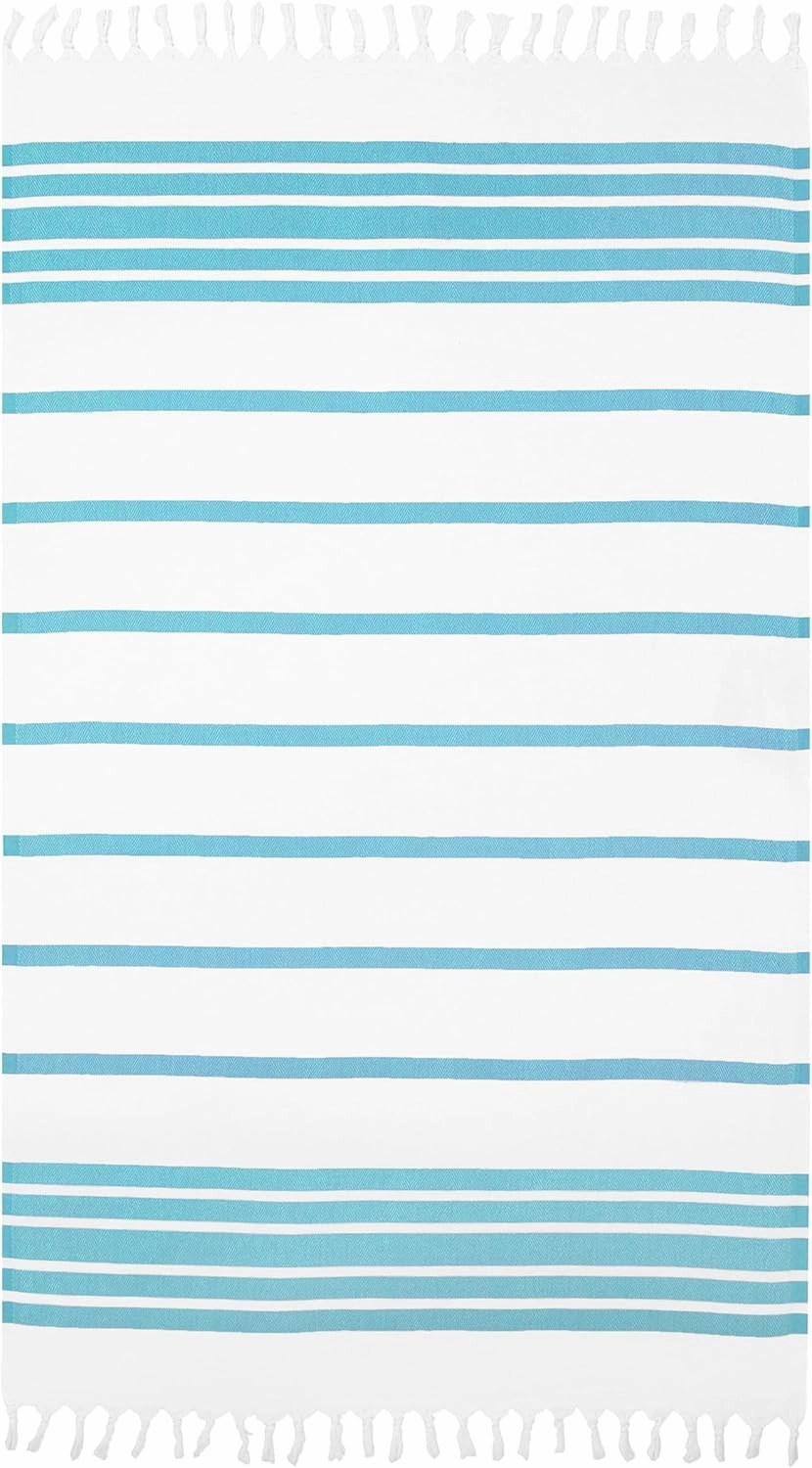 Radiant Pestemal 100% Turkish Cotton Striped Colorful Pestemal Towel 39 x 69 inches Multi Use for Table Cloths Beach Bathroom Spa Gym and Travel Sand Free Quick Dry and Compact (Turquoise)