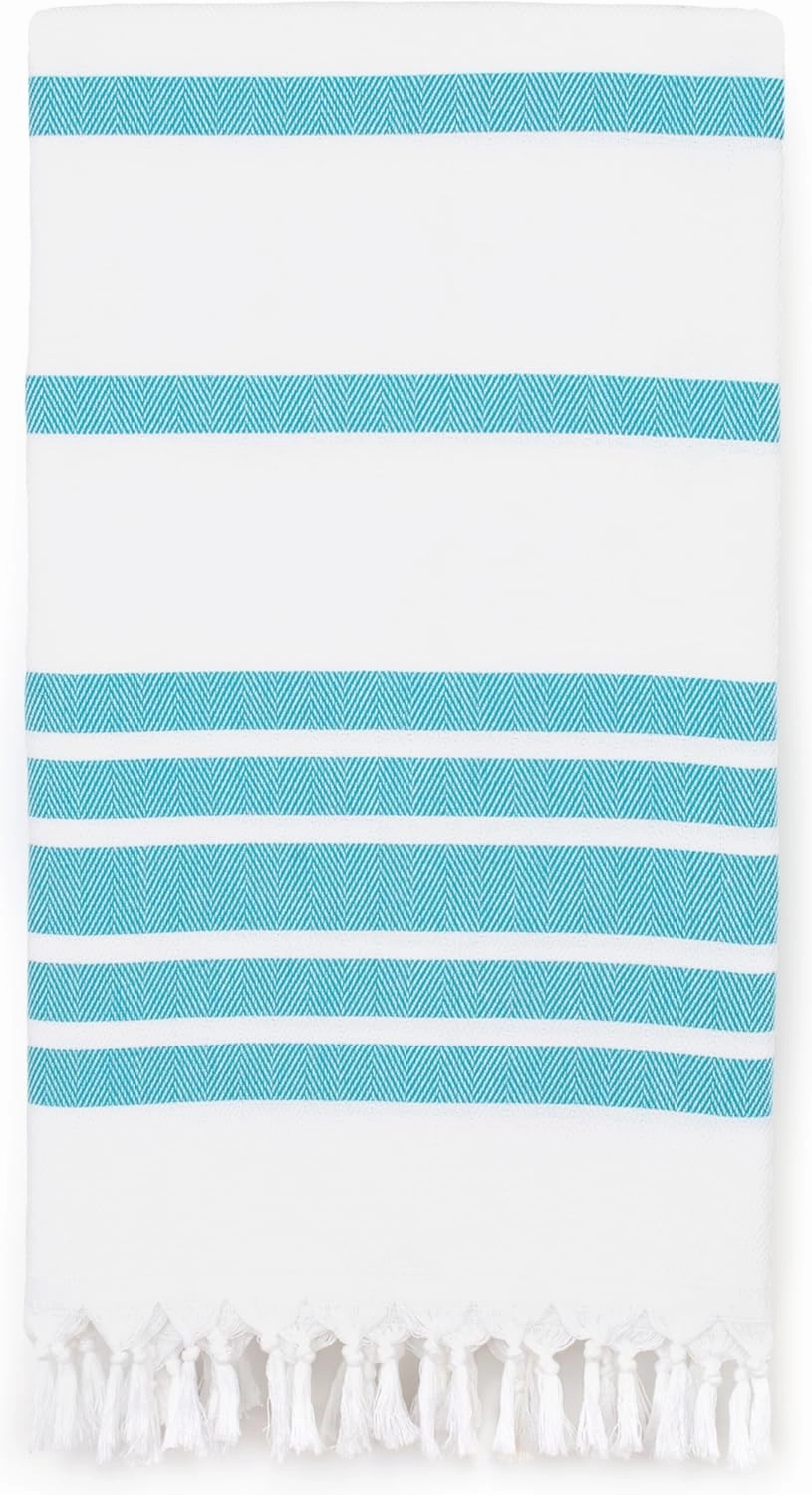 Radiant Pestemal 100% Turkish Cotton Striped Colorful Pestemal Towel 39 x 69 inches Multi Use for Table Cloths Beach Bathroom Spa Gym and Travel Sand Free Quick Dry and Compact (Turquoise)