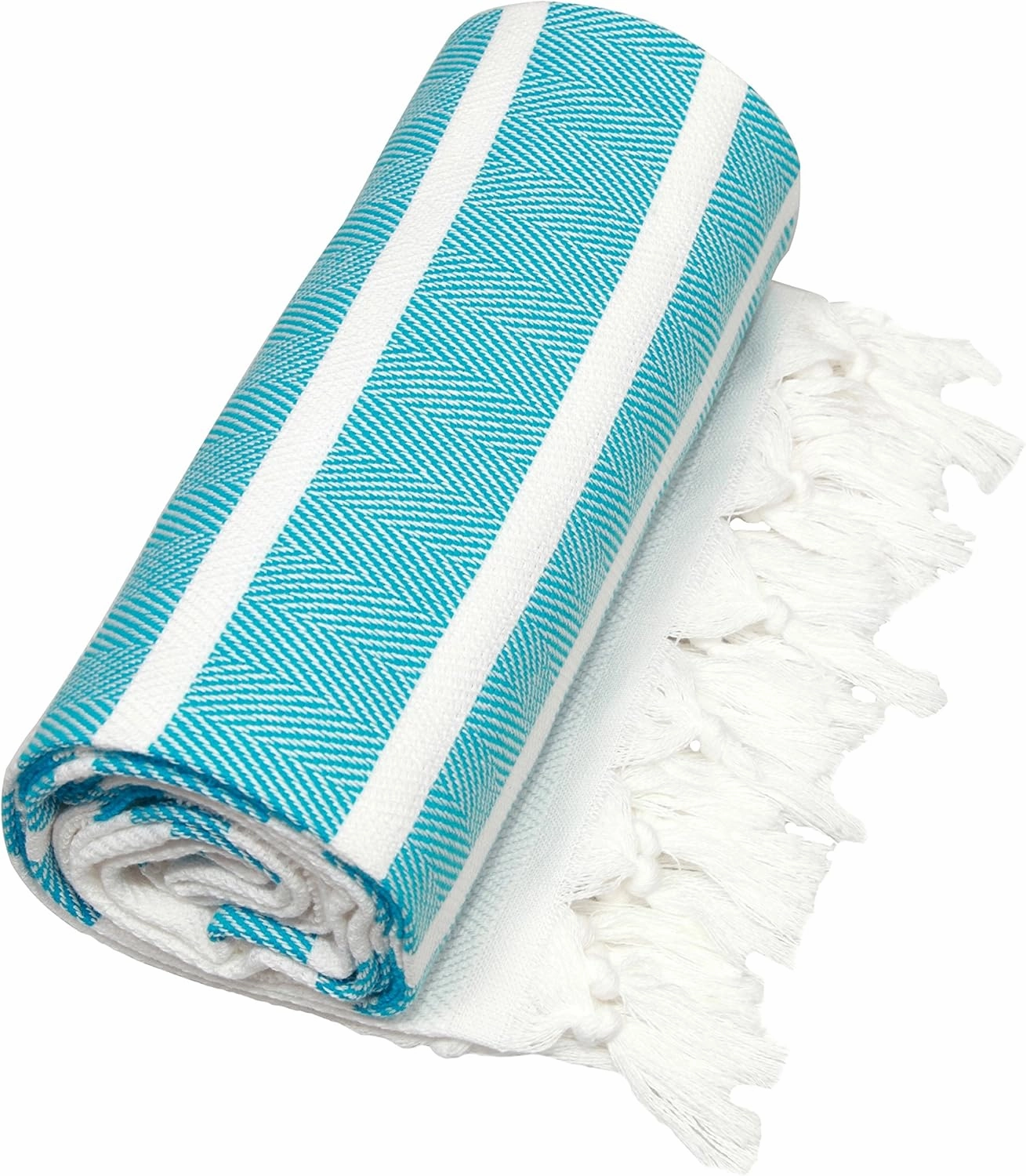 Radiant Pestemal 100% Turkish Cotton Striped Colorful Pestemal Towel 39 x 69 inches Multi Use for Table Cloths Beach Bathroom Spa Gym and Travel Sand Free Quick Dry and Compact (Turquoise)
