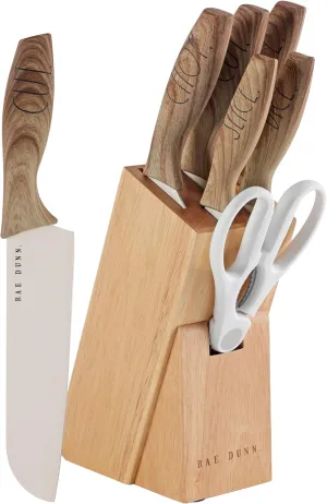 Rae Dunn 7PCS Knife Set with Block for kitchen, Stainless Steel Razor-Sharp Blade, Triple Riveted Ergonomic Handle,Essential Knife Set