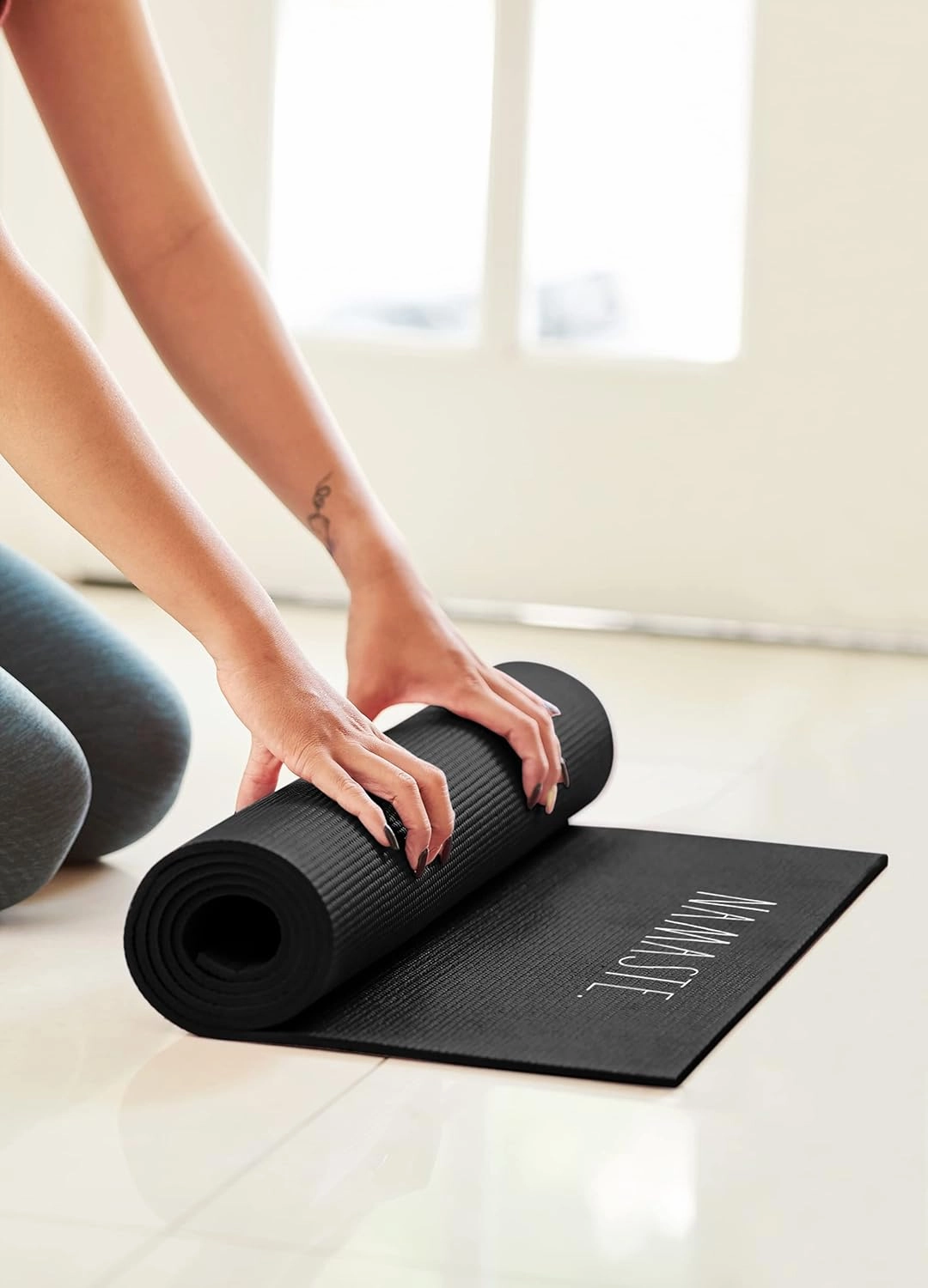 Rae Dunn Yoga Mat - High Density Foam Exercise and Fitness Mat for Workout or Stretching - Dual Sided Non Slip Cushion Grip - Portable, Travel Friendly - Use at Home, Gym, Yoga Studio, Pilates