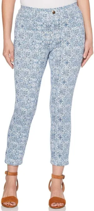Rafaella Womens Comfort Stretch Printed Soft Knit Twill Skinny Ankle Pants, Assorted (Provence, 12)