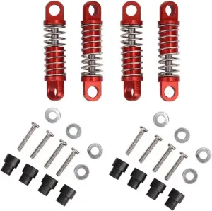 Rc Shock Absorber For Wltoys K969 K989 P929 1/28 4Pcs Alloy Shock Absorber Damper Oil Filled Type Rc For Hobby Model Car Parts Accessories Upgrade Replace Use(Red)
