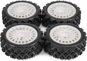 RC Car Upgrade Part for HPI for TT-01 for TT-02 XV-01 DF-03 TA06 PTG2 WR8 4Pcs 12mm Glued Rubber Tire Plastic Wheels Rim RC for Rally for Racing Car Upgrades Parts(White,B)