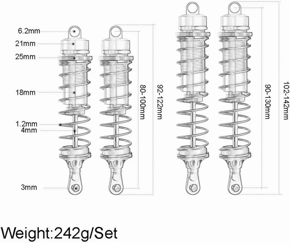 Rc Shock Absorber For Outcast For Arrma 4S 1:10 For Kraton 1/10 4Pcs Ara330552 Ara330553 Front Rear Thicken Shock Absorbers RC Damper RC Car Parts Replacement(Purple)