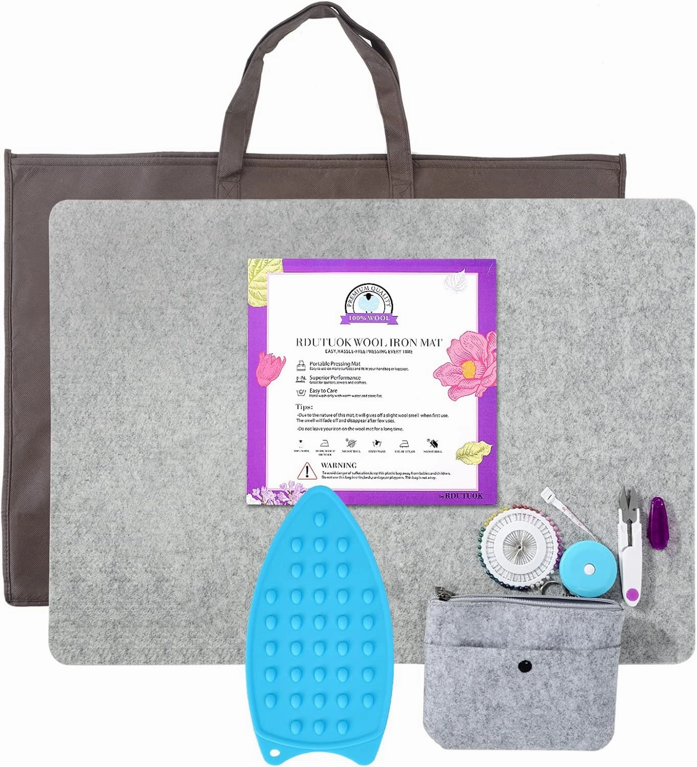 Rdutuok 24x17 Inches Wool Pressing Mat for Quilting Ironing Pad Easy Press Wooly Felted Iron Board for Retains Heat, Great for Quilting & Sewing Projects