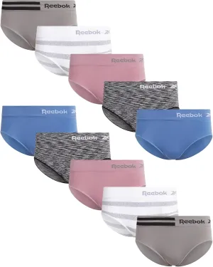 Reebok Hipster Panties for Women - 10 Pack Stretch Performance Seamless Underwear with Relaxed Tag-Free Waistband (S-XL)