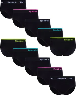 Reebok Hipster Panties for Women - 10 Pack Stretch Performance Seamless Underwear with Relaxed Tagless Waist (Sizes: S-XL)
