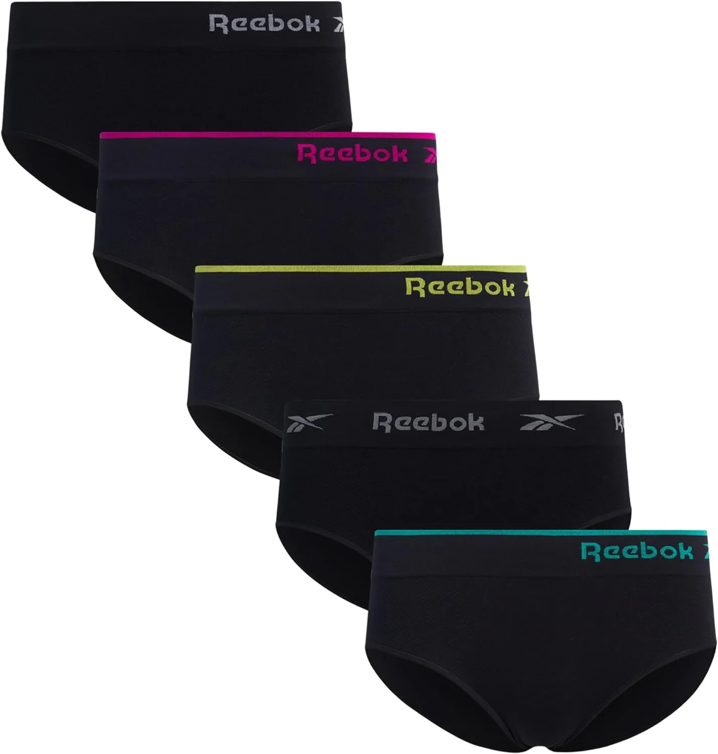 Reebok Hipster Panties for Women - 5 Pack Stretch Performance Seamless Underwear with Relaxed Tagless Waist (S-XL)
