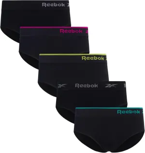 Reebok Hipster Panties for Women - 5 Pack Stretch Performance Seamless Underwear with Relaxed Tagless Waist (S-XL)