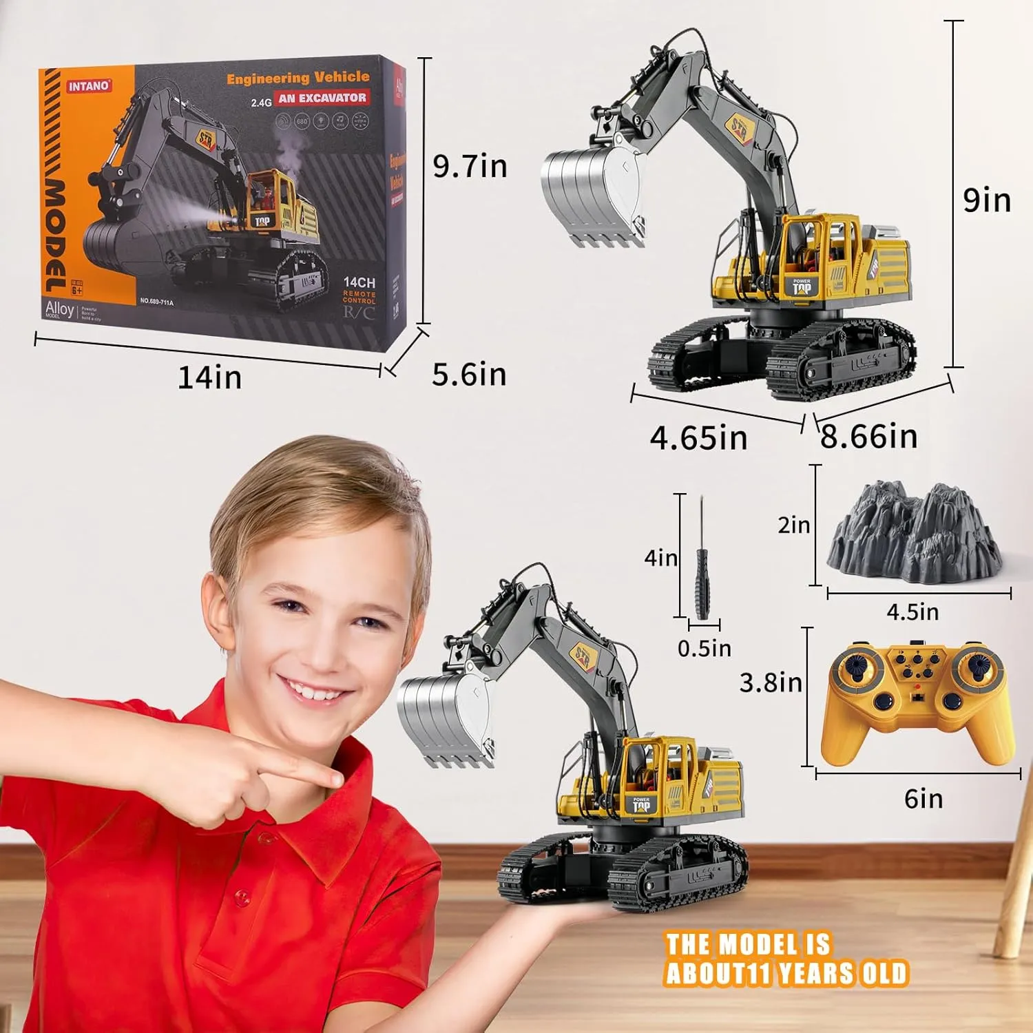 Remote Control Excavator for Boys - Construction Toy Engineering Digger Truck, Excavator for Boys 5-8 Years, Educational Gift