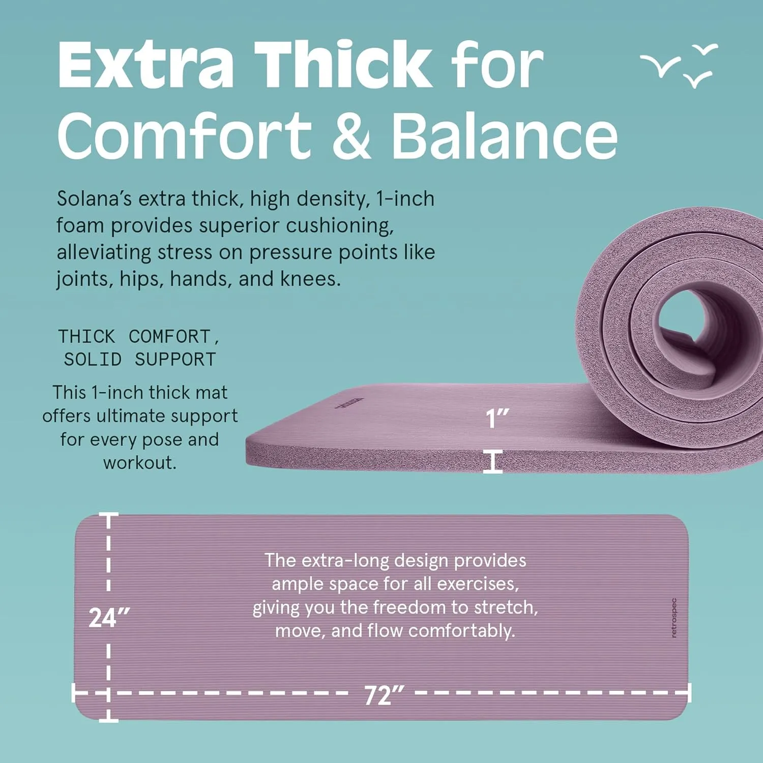 Retrospec Solana Yoga Mat 1" Thick With Nylon Carry Strap for Men & Women - Non Slip Exercise Mat for Home Yoga, Pilates, Stretching, Floor & Fitness Workouts