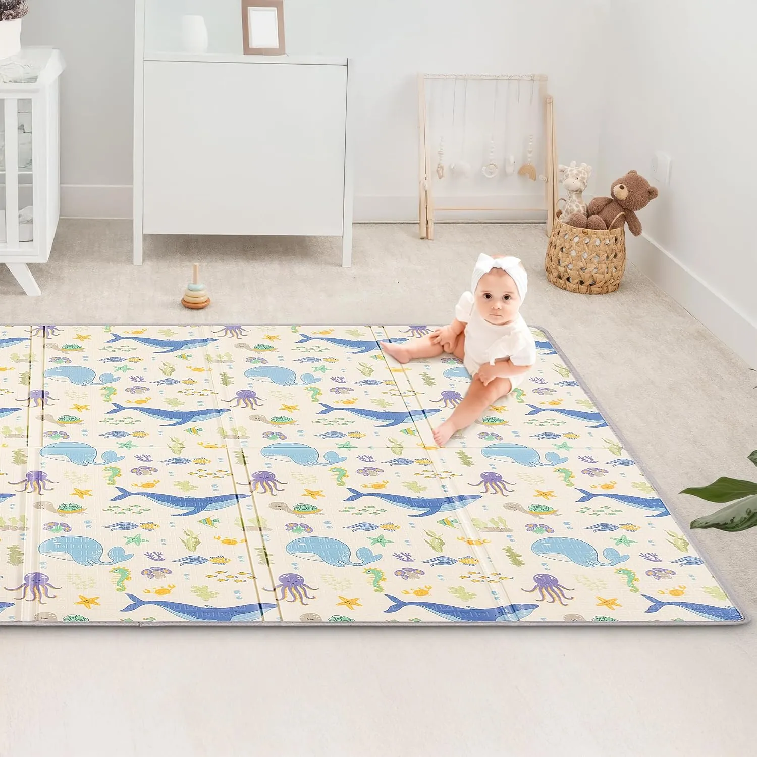 Reversible Baby Floor Mat (71x59x0.4in) -Foldable, Lightweight Foam Playmat for Babies & Toddlers - Waterproof, Easy Cleaning & Storage - Ideal for Indoor/Outdoor Play & Travel (Marine World)