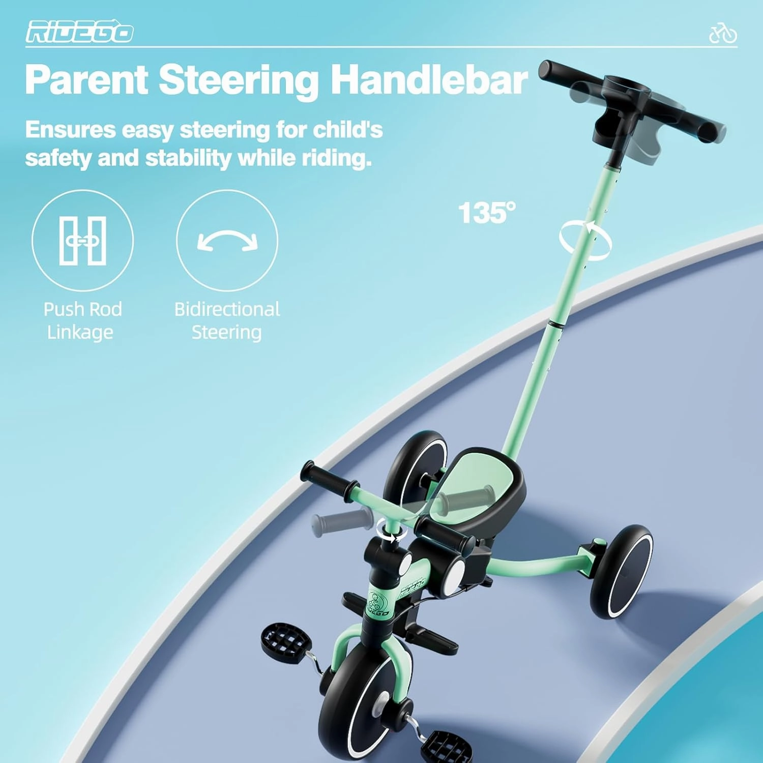 Ridego 5 in 1 Toddler Bike, Foldable Bike for Toddlers 2-5 Years Old Boys and Girls, Kids Tricycle with Push Handle,Tricycle for 2 Year Old Toy and Gift with Removable Pedal