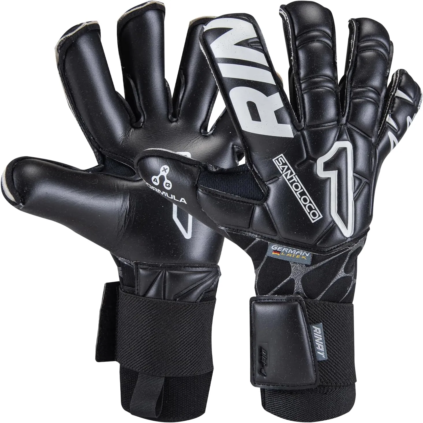Rinat SantoLoco PRO Gloves: AXG Latex Grip, Ergoroll Cut, Cushioned Backhand, Adjustable Closure All-Weather Elite Performance.