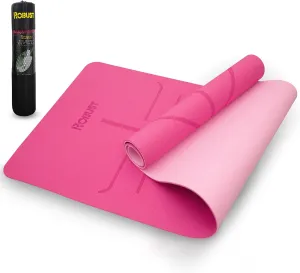 Robust TPE Non-Slip Yoga Mat-1/4 Inch Thick Exercise Mat with Position Lines- Workout Mat with Carrying Straps and Storage Bag- Gym Mat for Workout, Pilates and Exercises- Suitable for Men and Women