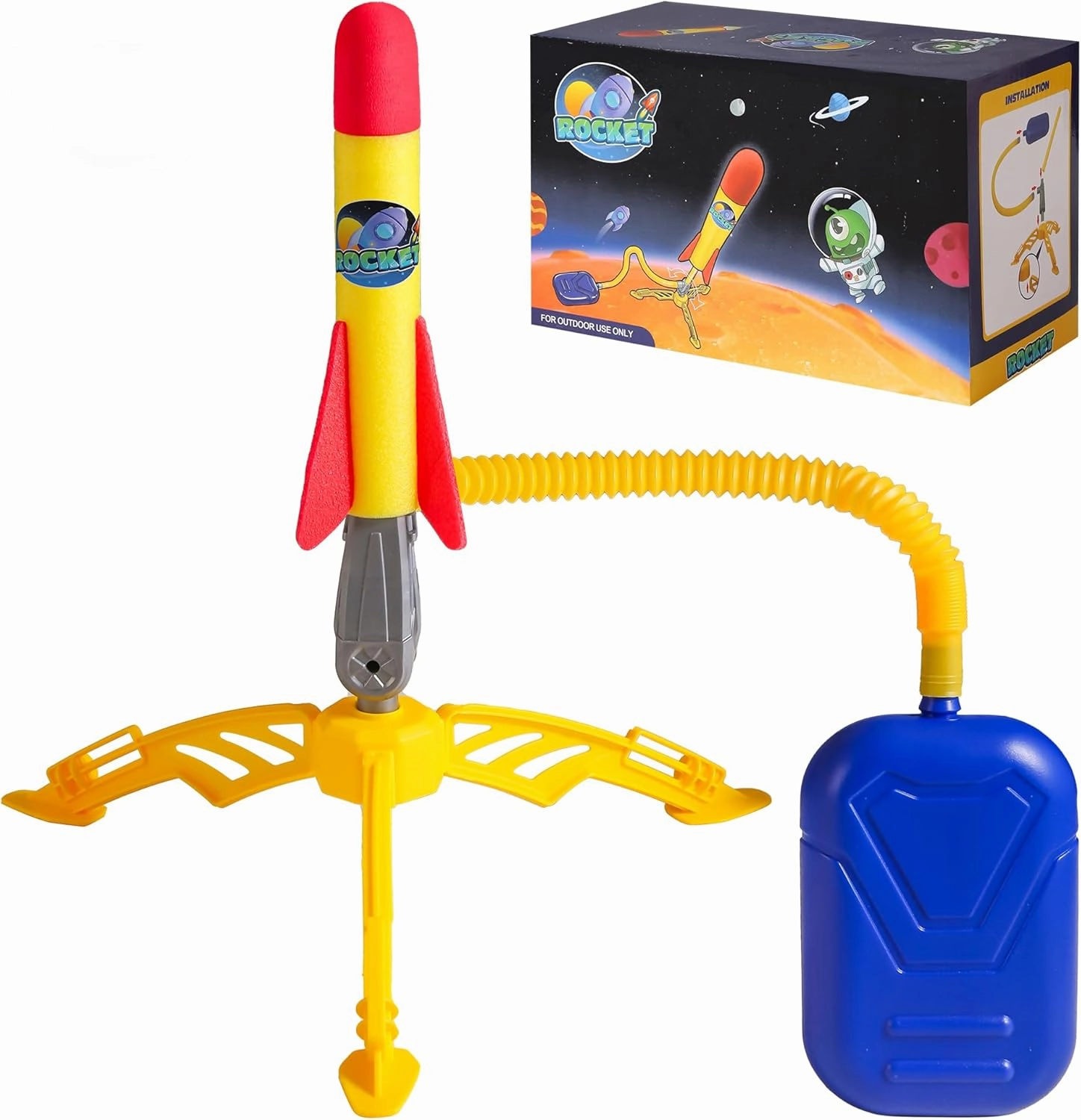 Rocket Launcher for Kids - 2 Rockets - Outdoor Fun Toy Gift for Boys & Girls - Soft Foam Blaster Set Soars Up to 100 Feet - Ages 3 & Up