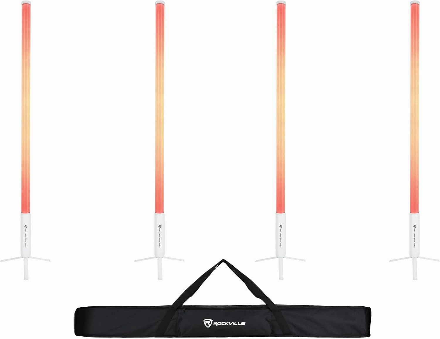 Rockville 4X Rock Saber White Wireless DMX DJ Tube Lights, 5ft, 23H Rechargeable Battery, 192 RGBWA LEDs, IP65 Indoor/Outdoor, App Control Remote, Padded Bag, Floor Stand/Truss Mount