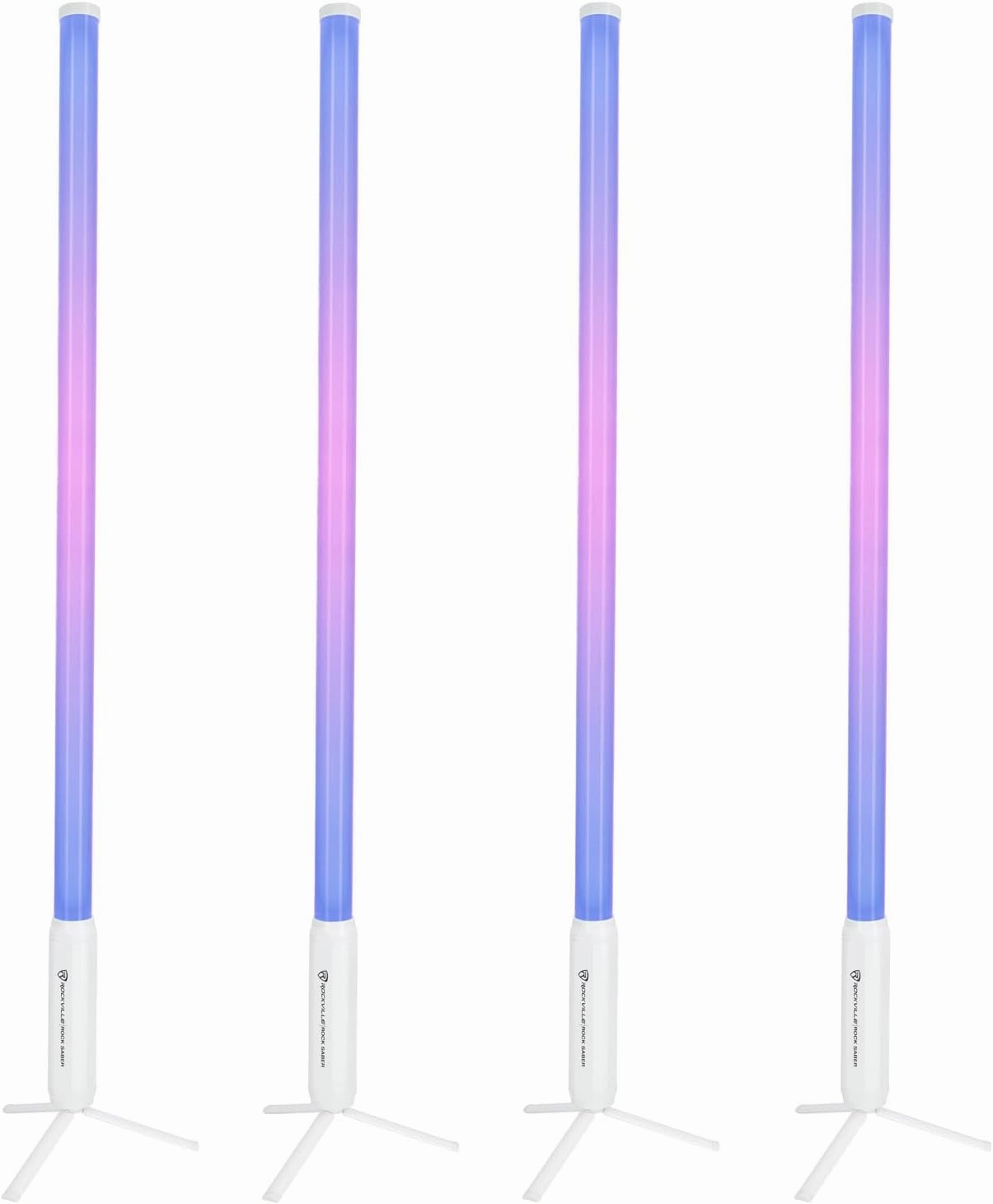 Rockville 4X Rock Saber White Wireless DMX DJ Tube Lights, 5ft, 23H Rechargeable Battery, 192 RGBWA LEDs, IP65 Indoor/Outdoor, App Control Remote, Padded Bag, Floor Stand/Truss Mount