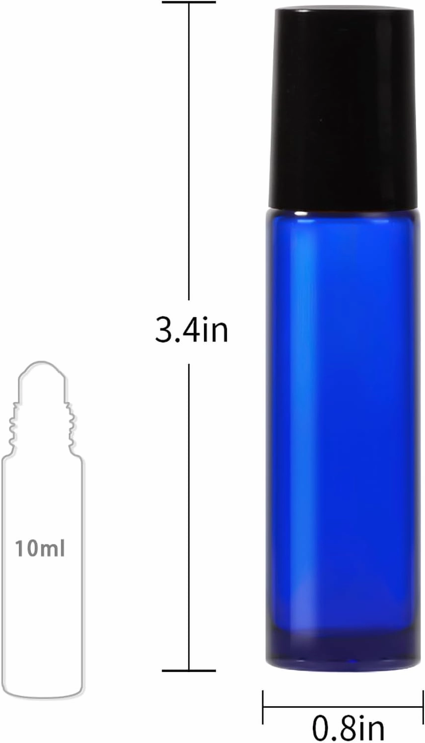 Roller Bottles for Essential Oils,10ml Empty Glass Perfume Bottle with Stainless Steel Roller Balls, Opener,Droppers,Labels,48 pack Roll on Bottles