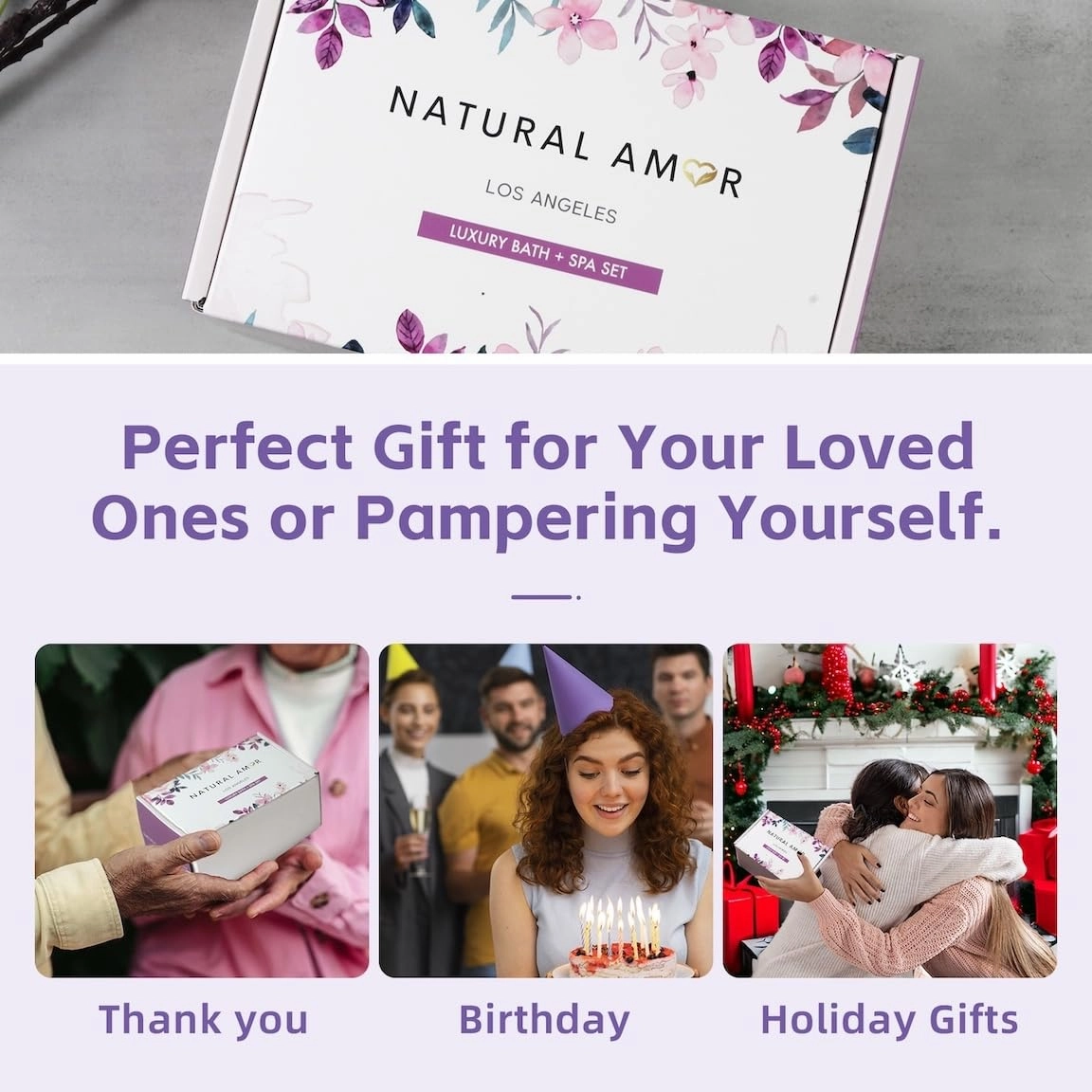Rose Bath Spa Gift for Women,Handmade Spa gift for her, 5pc Bath & Body Gift Including Soap Bar, Hand Cream, Bath Salt, Soap Saver, Bath Bomb,Self Care Package by Natural Amor