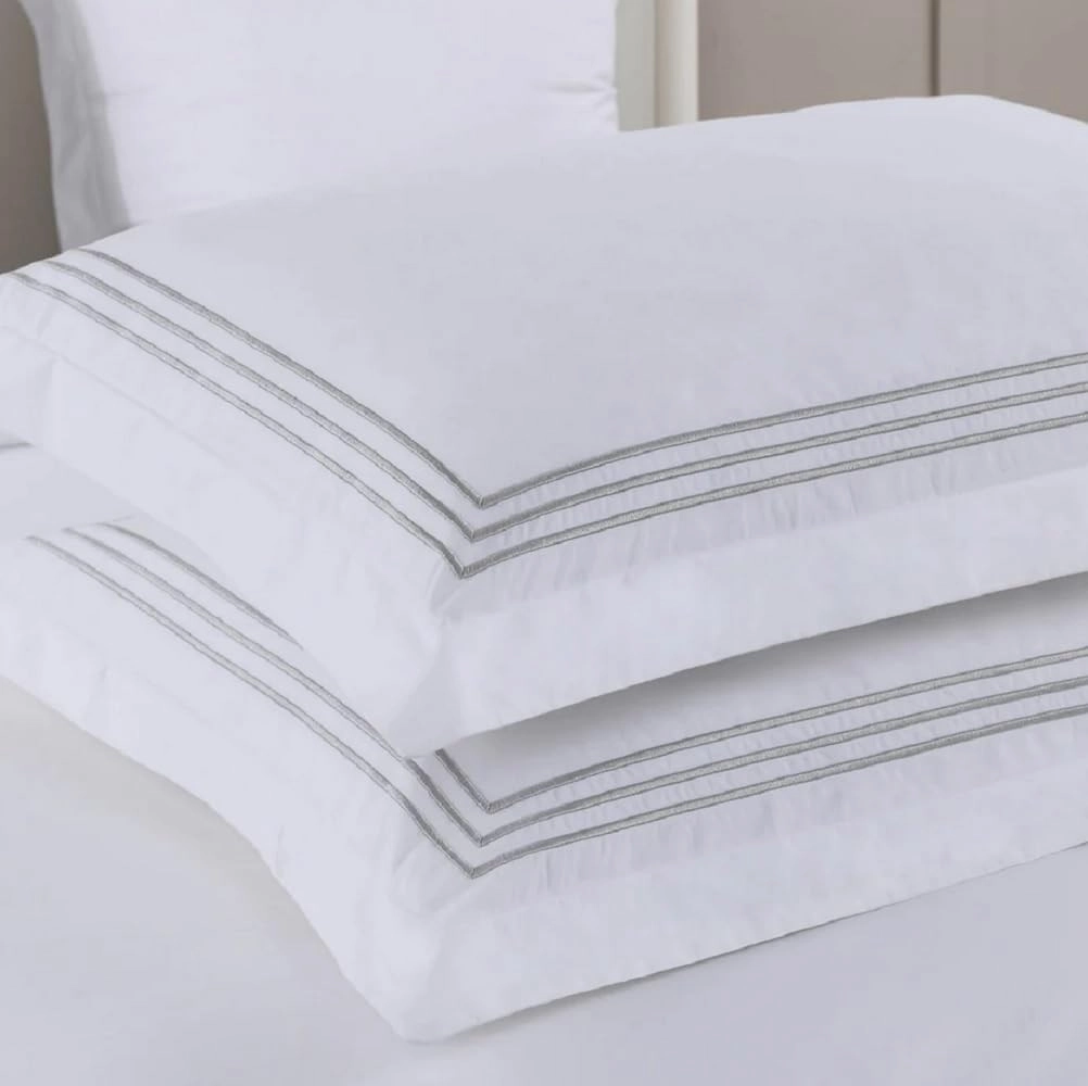 Royal Tradition 3pc Percale Duvet Cover Set (Full/Queen, Grey) Adeline Embroidered Comforter Cover with Pillow Shams