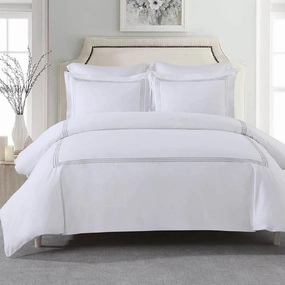 Royal Tradition 3pc Percale Duvet Cover Set (Full/Queen, Grey) Adeline Embroidered Comforter Cover with Pillow Shams