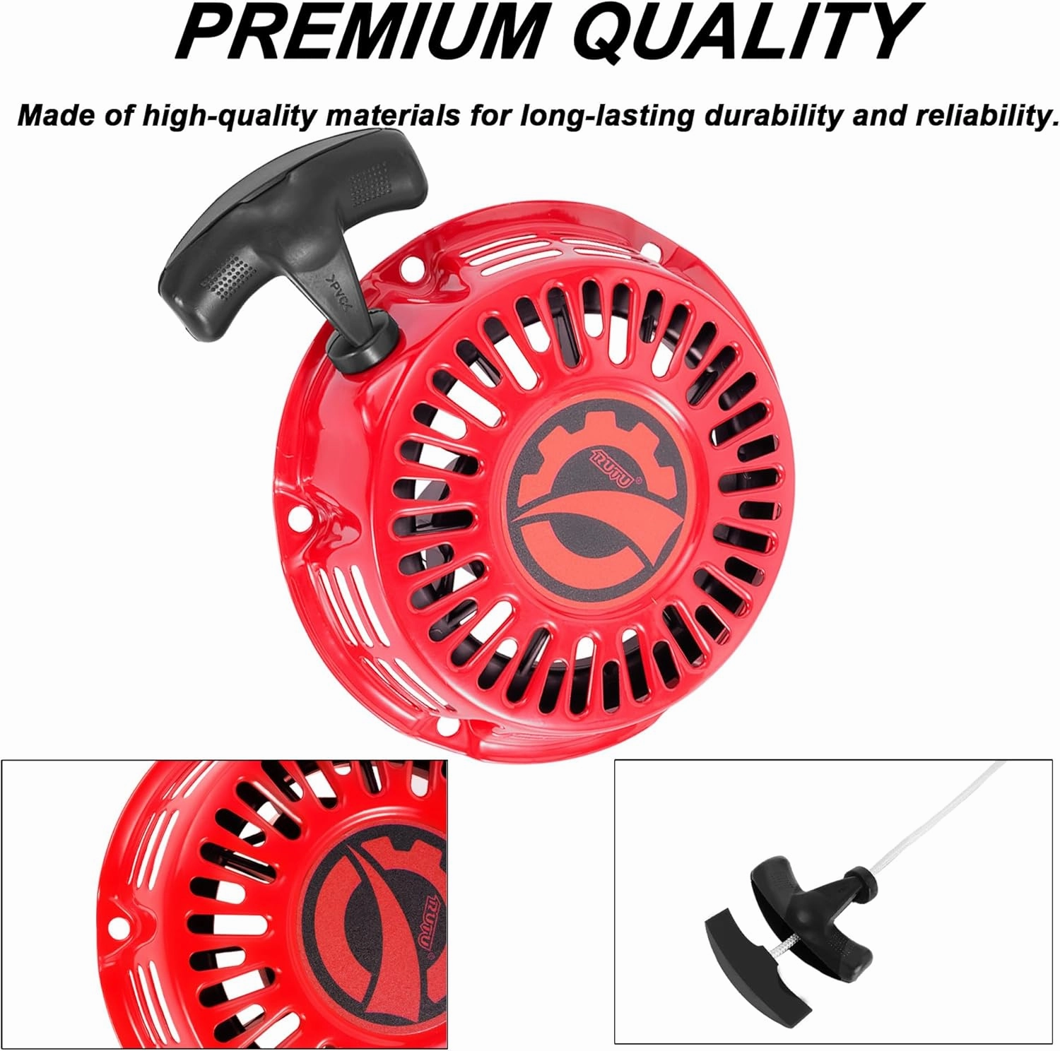 RUTU GX160 Pull Start Assembly with Recoil Starter Rope&Handle for 196cc 6.5 Hp GX200 168F Go-Kart Engines,GX160 Recoil Starter Fit for Predator 212cc Carter Coleman Powersports Murray Go-Kart Red