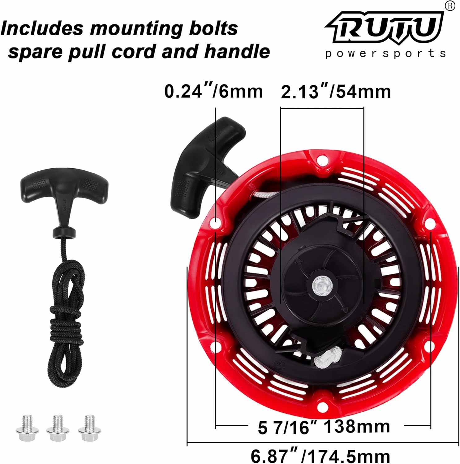 RUTU GX160 Pull Start Assembly with Recoil Starter Rope&Handle for 196cc 6.5 Hp GX200 168F Go-Kart Engines,GX160 Recoil Starter Fit for Predator 212cc Carter Coleman Powersports Murray Go-Kart Red