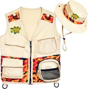 Safari Kidz Outdoor Explorer Kit - Camouflage Cargo Vest and Hat Set, Backyard Nature Adventures, Washable, For Boys and Girls