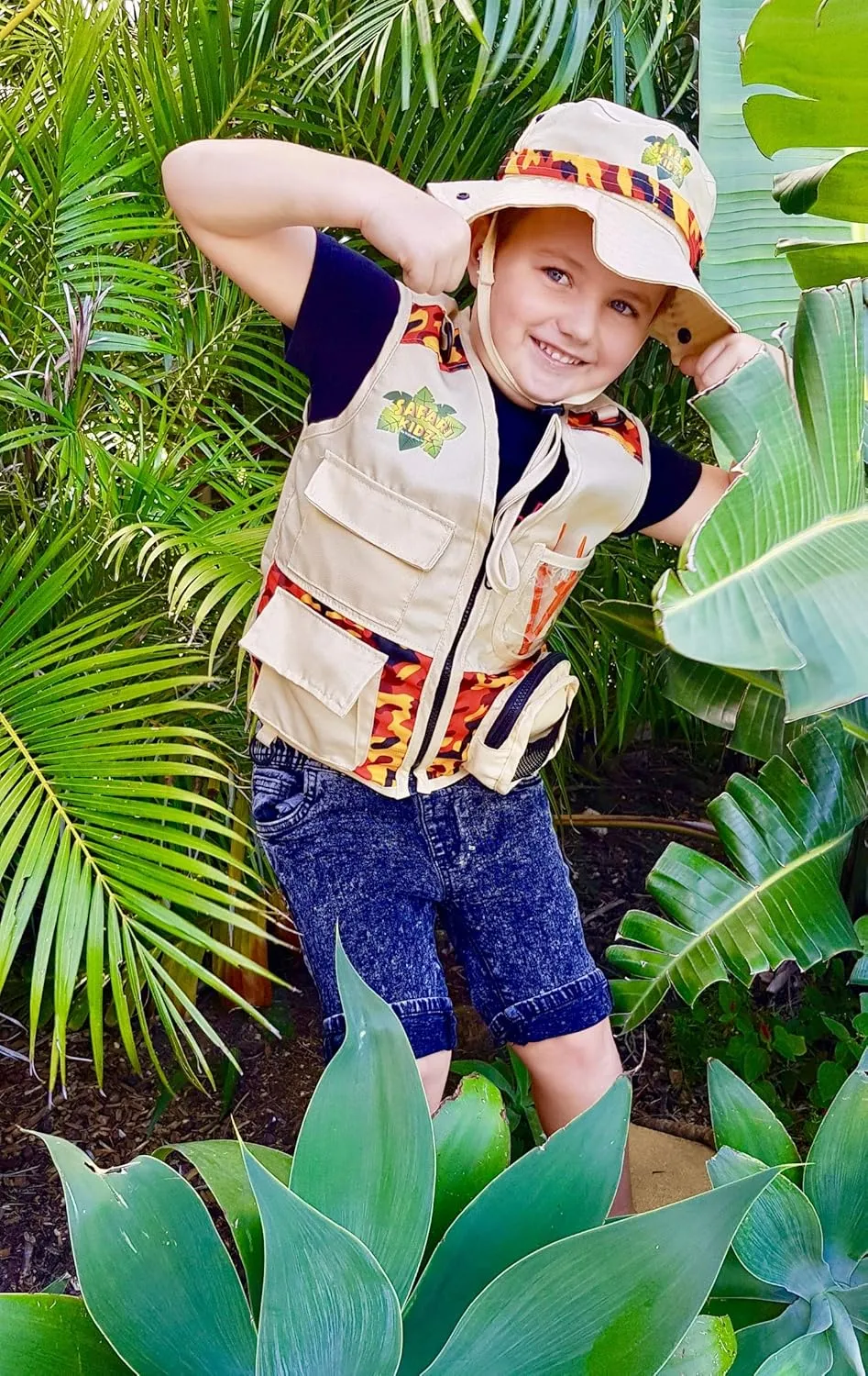 Safari Kidz Outdoor Explorer Kit - Camouflage Cargo Vest and Hat Set, Backyard Nature Adventures, Washable, For Boys and Girls