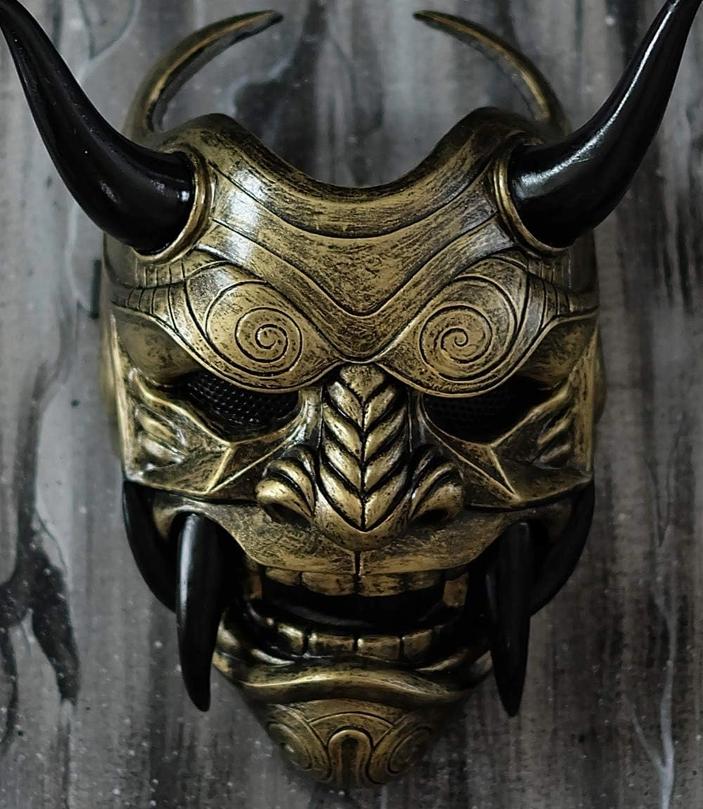 Samurai Oni Airsoft Mask BB Gun Halloween Costume Ninja Evil Demon Cosplay Gold DA03