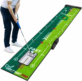 SAPLIZE Two-Speed Golf Practice Mat with Alignment Mirror, 20 in X 10 ft Training Aid Mat, Anti-Slip Backing Golf Putting Green for Indoor/Outdoor