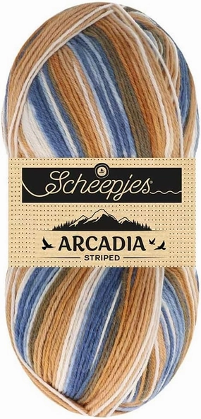 Scheepjes Arcadia Striped Yarn - 100g Ball - Color 910 Timber - Soft Wool and Polyamide Blend for Knitting and Crocheting