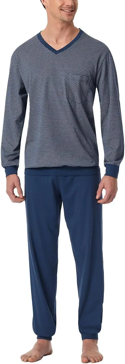 Schlafanzug Lang mit Bündchen-Nightwear Set Pijama Set, Blue_182194, 56 Men, Blue_182194, 56