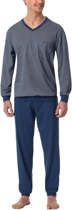 Schlafanzug Lang mit Bündchen-Nightwear Set Pijama Set, Blue_182194, 56 Men, Blue_182194, 56