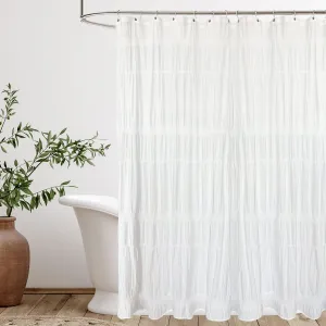 Seasonwood White Shower Curtain Farmhouse Shower Curtain Rustic Striped Cotton Blend Fabric Shower Curtains Heavy Weighted Bathroom Decor, 72 x 72