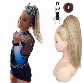 SEIKEA Cheer Ponytail Hair Piece, 16" Straight Cheerleader Hairpiece Ponytail Extension for Cheerleader Competition, Dance Ash Blonde with Blonde Highlights
