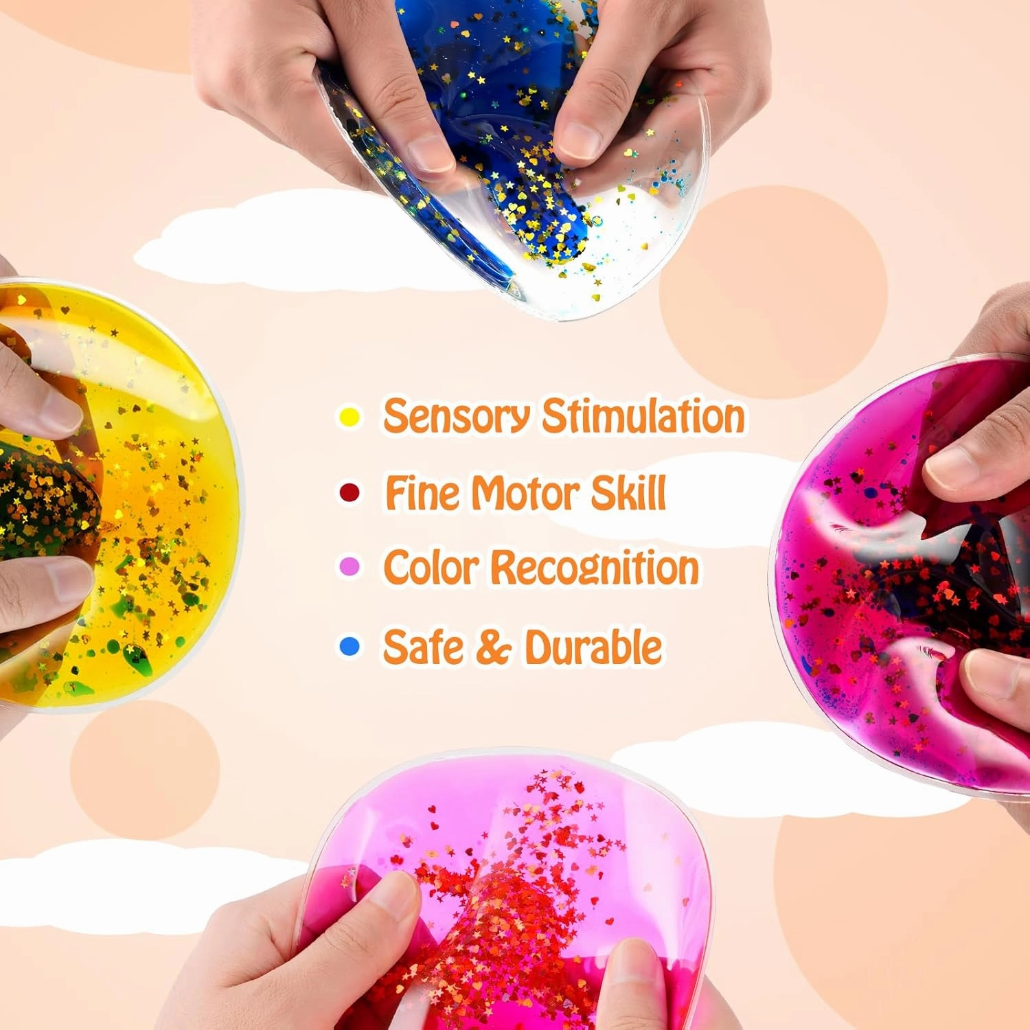Sensory Soft Gel Liquid Toys : Sensory Fidget Toys Water Sensory Toys for Autistic Children 6pack Round