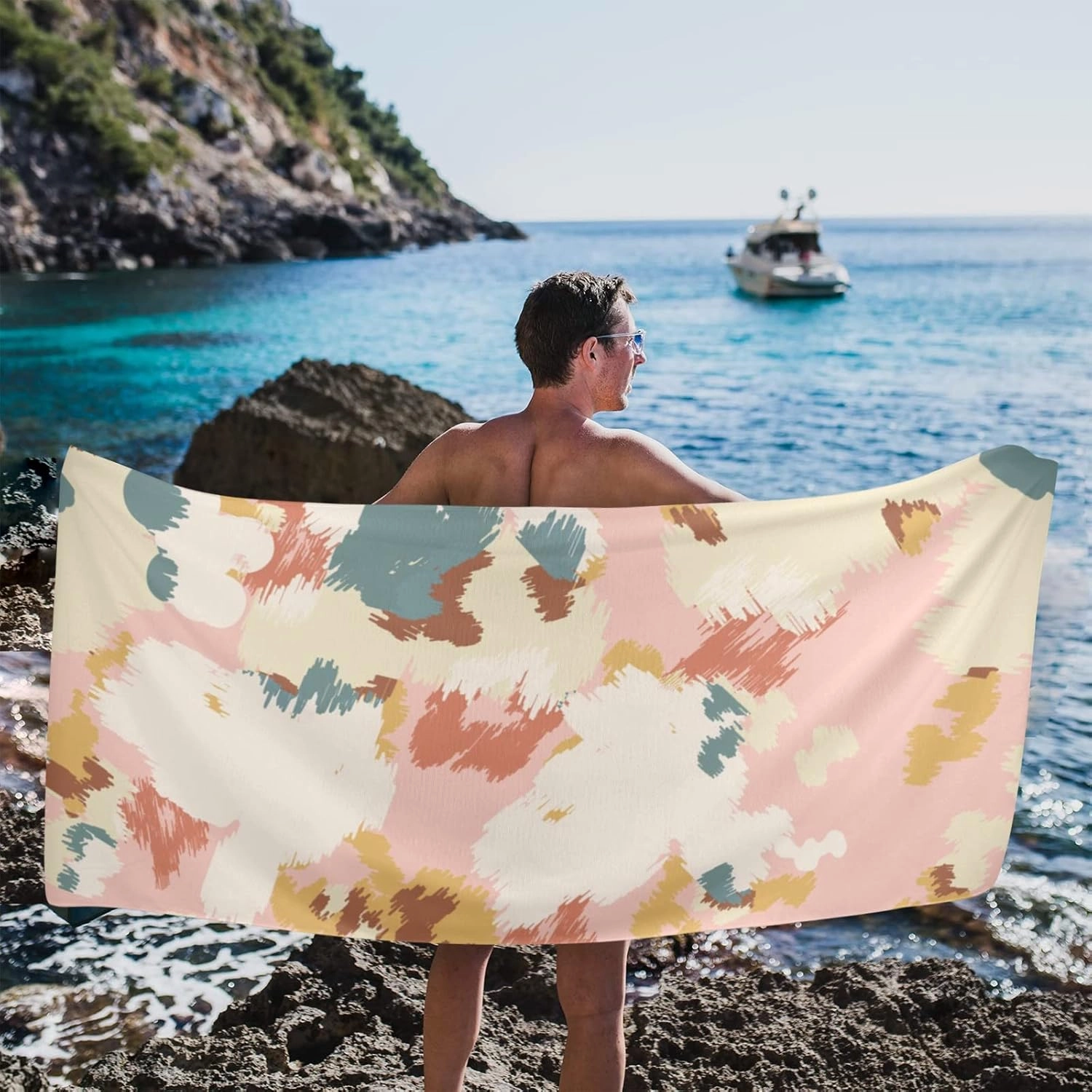 senya Beach Towel Beach Blanket Mat 71”x 31” Abstract Floral Camouflage Pool Towel Portable for Beach Festival Picnic Travel Outdoor Camping