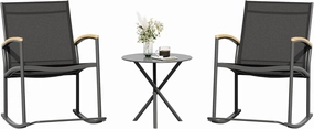 Shintenchi 3 Piece Outdoor Rocking Bistro Set, Textilene Fabric Small Patio Furniture Set, Front Porch Rocker Chairs Conversation Set with Table for Lawn, Garden, Balcony, Poolside (Carbon Black)
