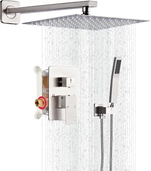 Shower Faucet Set, Rainfall Shower System Complete Wall Mounted for Bathroom with 8 Inch Shower Head and Handheld Rain Mixer Combo Kit with Shower Valve and Shower Trim, Brushed Nickel