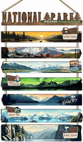SHOXREM National Parks Wall Art, Wooden Signs Decorative Set, Retro National Park Themed Hanging Signs, Colorful Abstract Travel Wall Décor. 26.8x11.6" (A-Style)